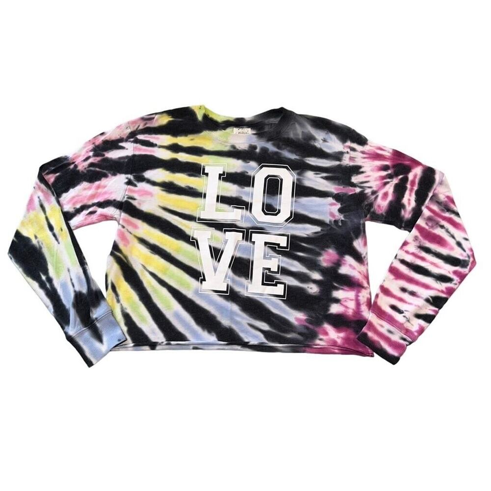 Self Esteem Womens Crop Top T Shirt Top Tie Dye LOVE Long Sleeve Pullover Medium